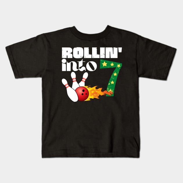 Rolling into 7 Bowling Birthday Gift Kids T-Shirt by Teewyld